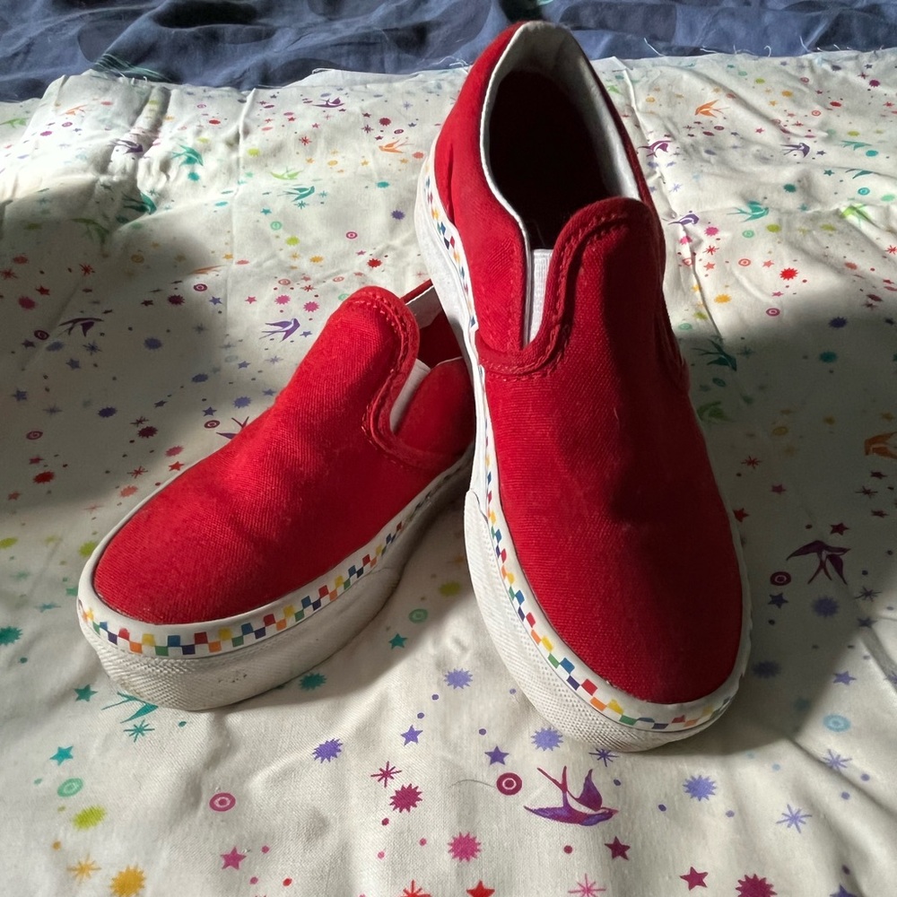 Van’s red slip ons little kid size 12.5